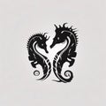 Black silhouette, tattoo of sea Ã¢â¬â¹Ã¢â¬â¹horses on white isolated background. Vector Royalty Free Stock Photo